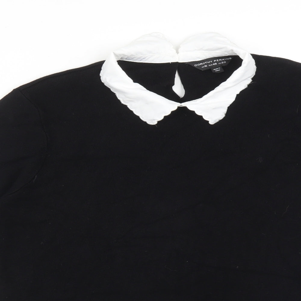 Dorothy Perkins Womens Black  Viscose Basic T-Shirt Size 20 Collared
