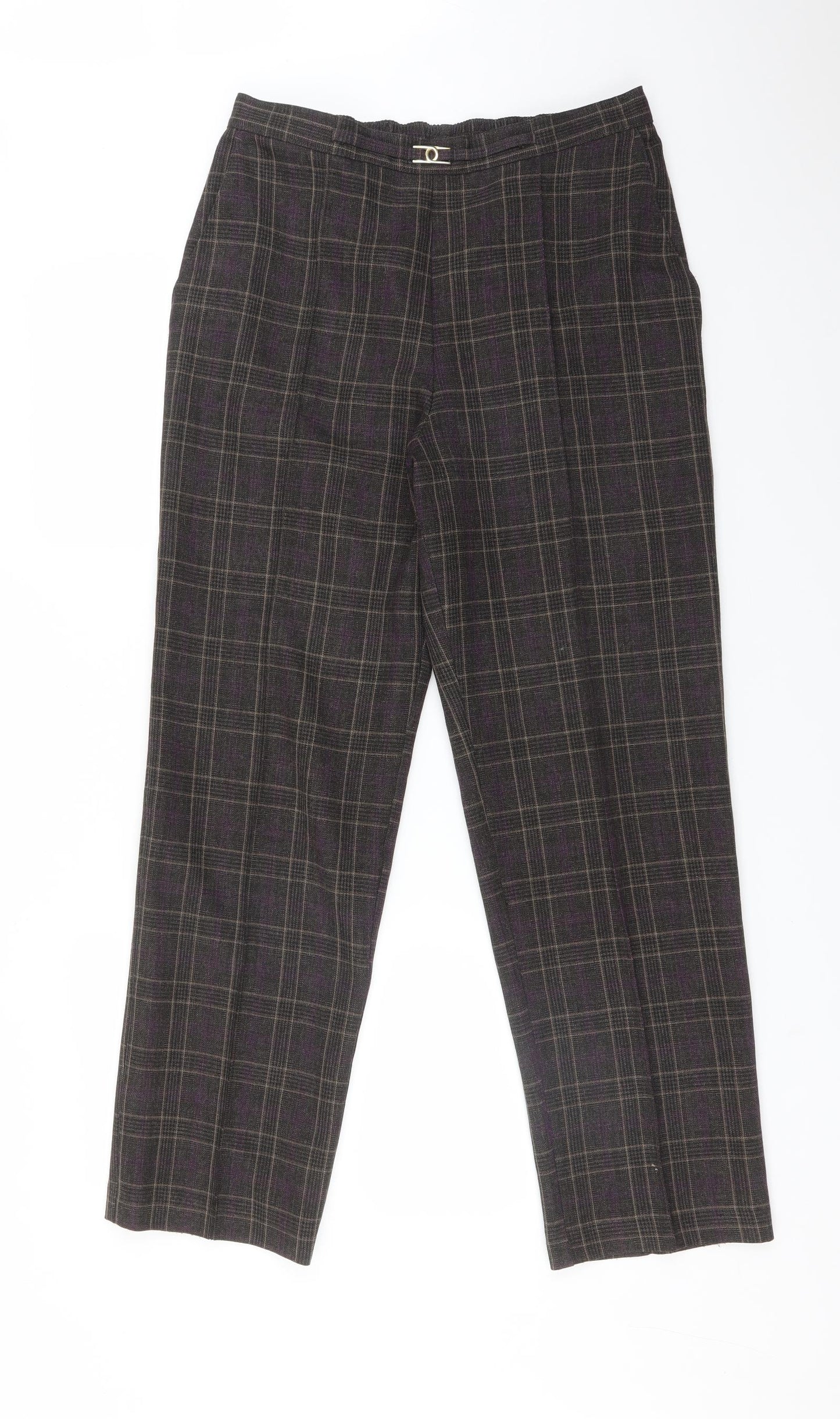 M&S Womens Multicoloured Plaid Polyester Trousers  Size 14 L29 in Regular