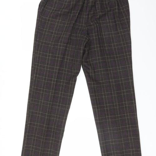 M&S Womens Multicoloured Plaid Polyester Trousers  Size 14 L29 in Regular
