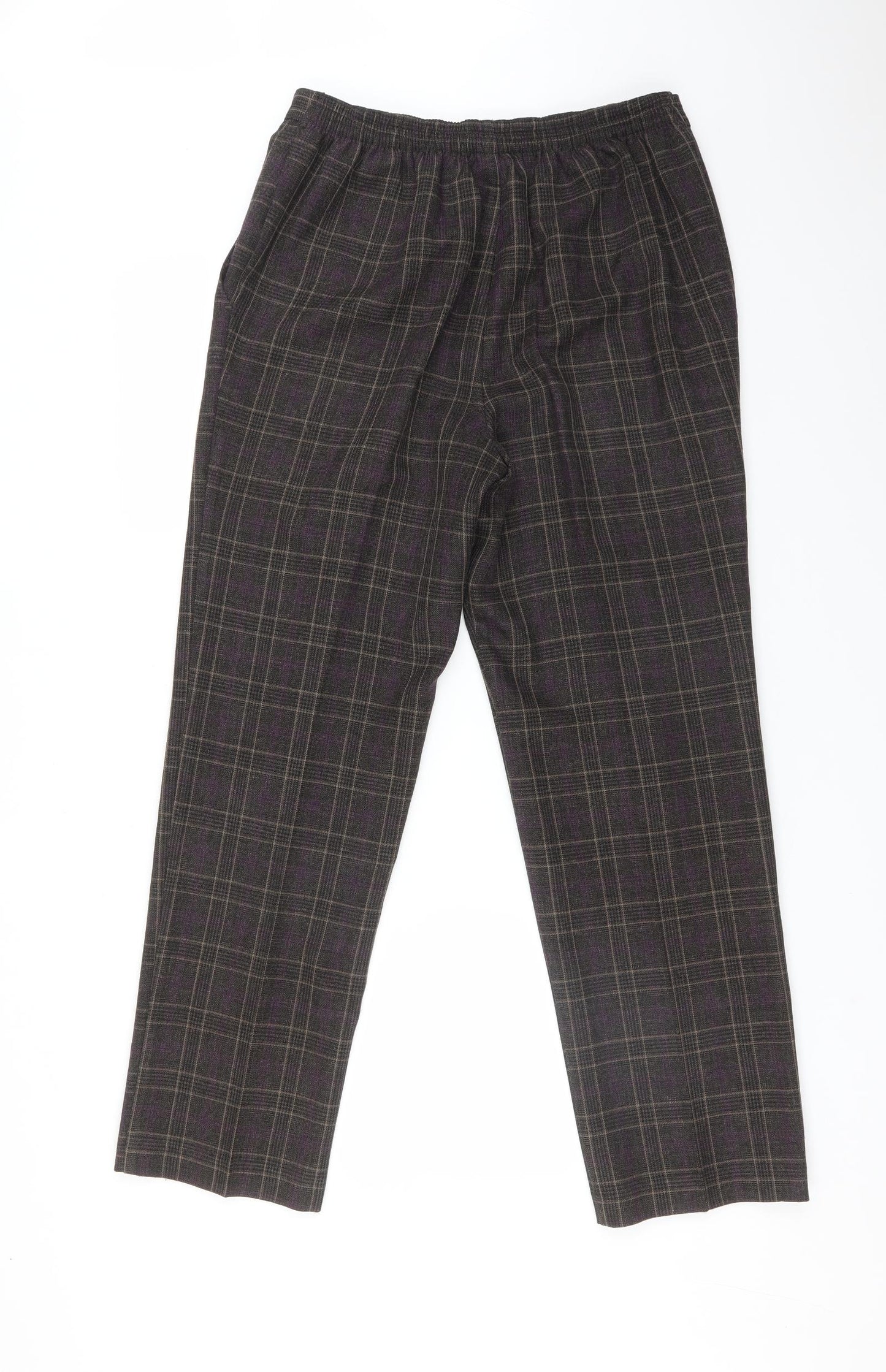 M&S Womens Multicoloured Plaid Polyester Trousers  Size 14 L29 in Regular