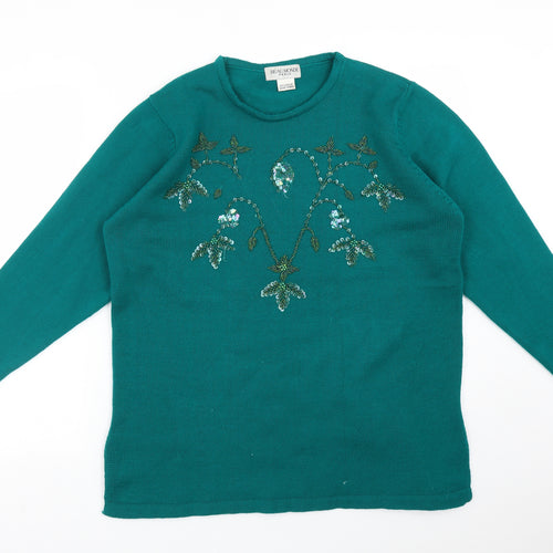 BEAU MONDE Womens Green  Acrylic Pullover Sweatshirt One Size