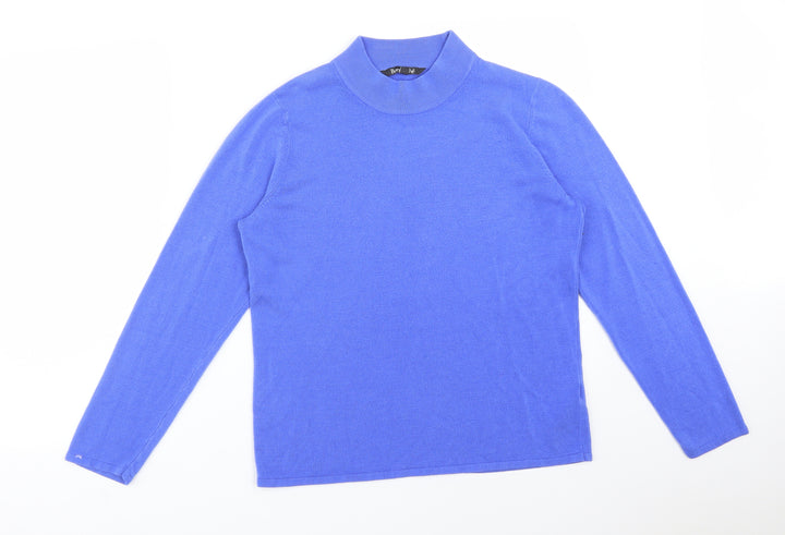 BONMARCHE Womens Blue Acrylic Basic T-Shirt Size 18 Mock Neck