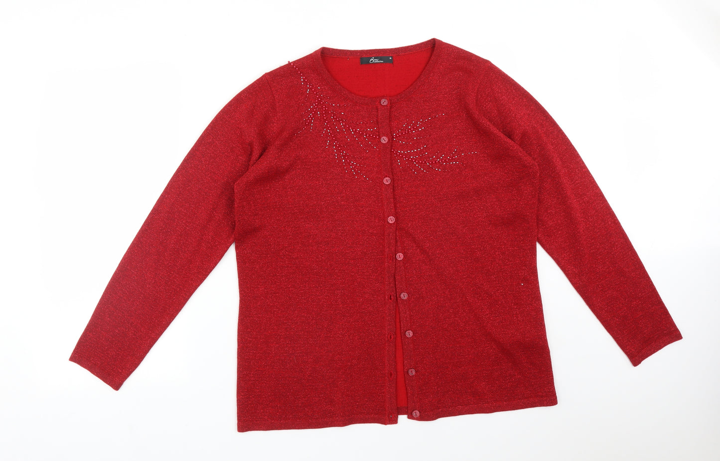 BM Womens Red Round Neck  Acrylic Cardigan Jumper Size M