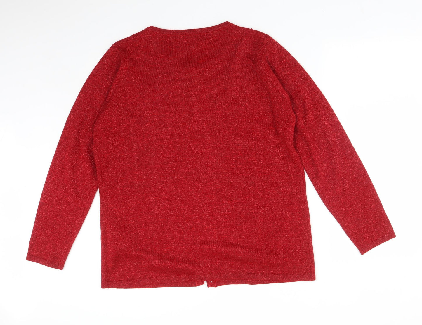 BM Womens Red Round Neck  Acrylic Cardigan Jumper Size M