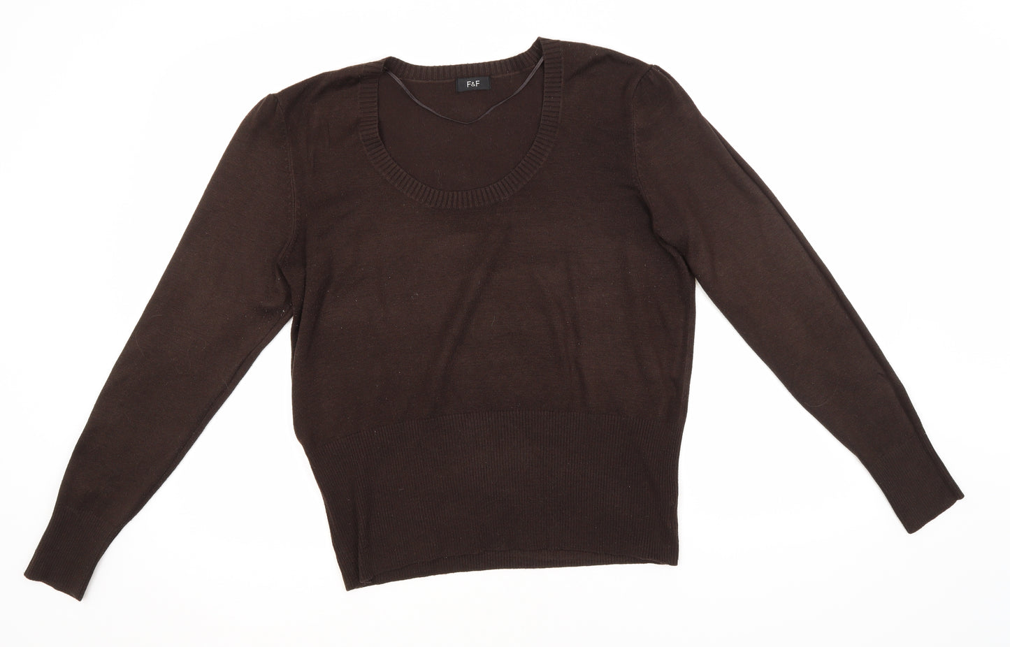 F&F Womens Brown Round Neck  Acrylic Pullover Jumper Size 16