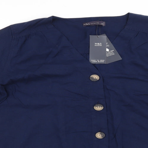 Marks and Spencer Womens Blue  Flax Basic Button-Up Size 12 V-Neck