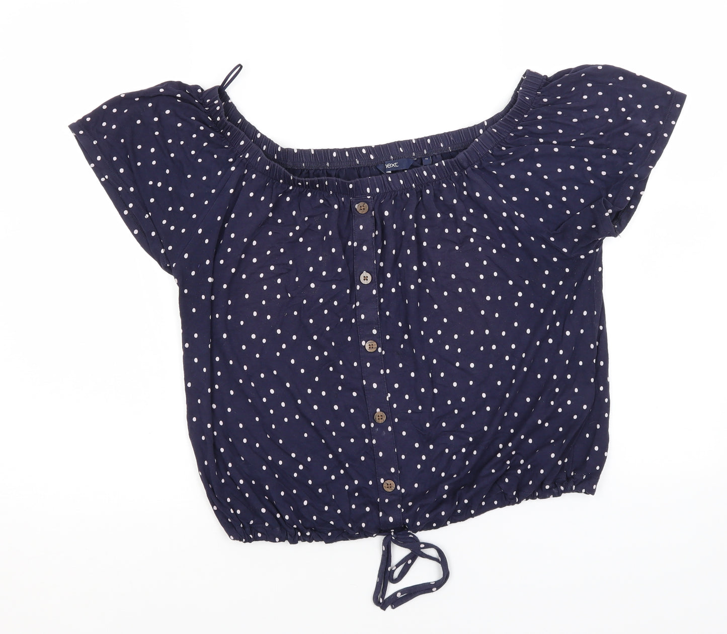 NEXT Womens Blue Polka Dot Viscose Basic T-Shirt Size 12 Scoop Neck