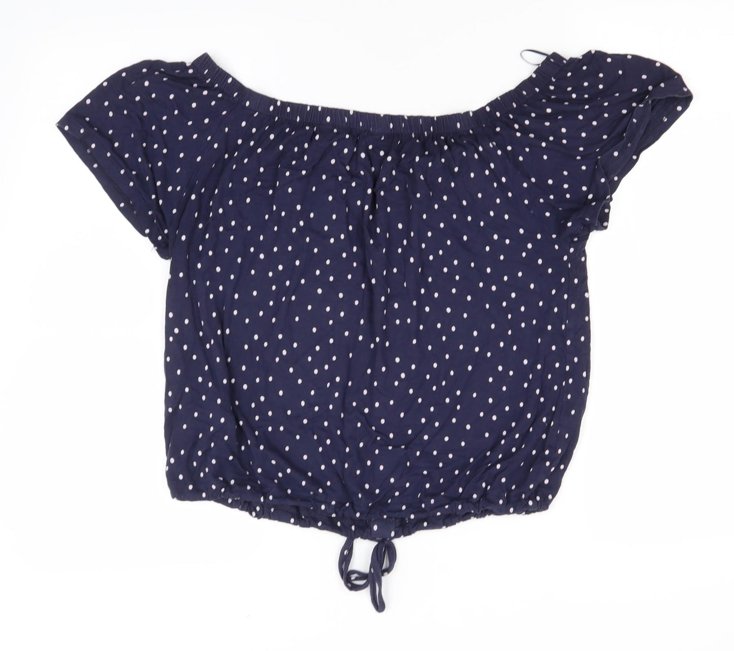 NEXT Womens Blue Polka Dot Viscose Basic T-Shirt Size 12 Scoop Neck