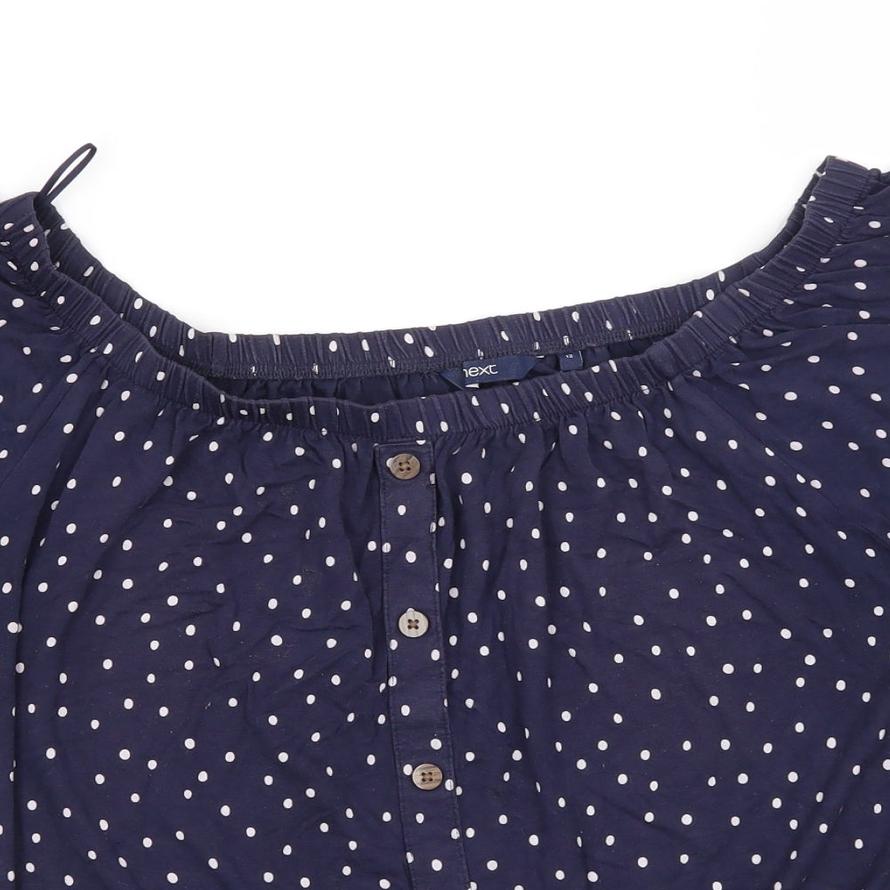 NEXT Womens Blue Polka Dot Viscose Basic T-Shirt Size 12 Scoop Neck