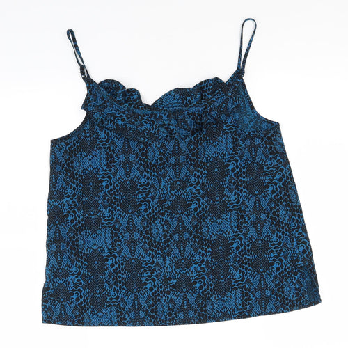 Papaya Womens Blue Animal Print Polyester Basic Tank Size 10 Scoop Neck