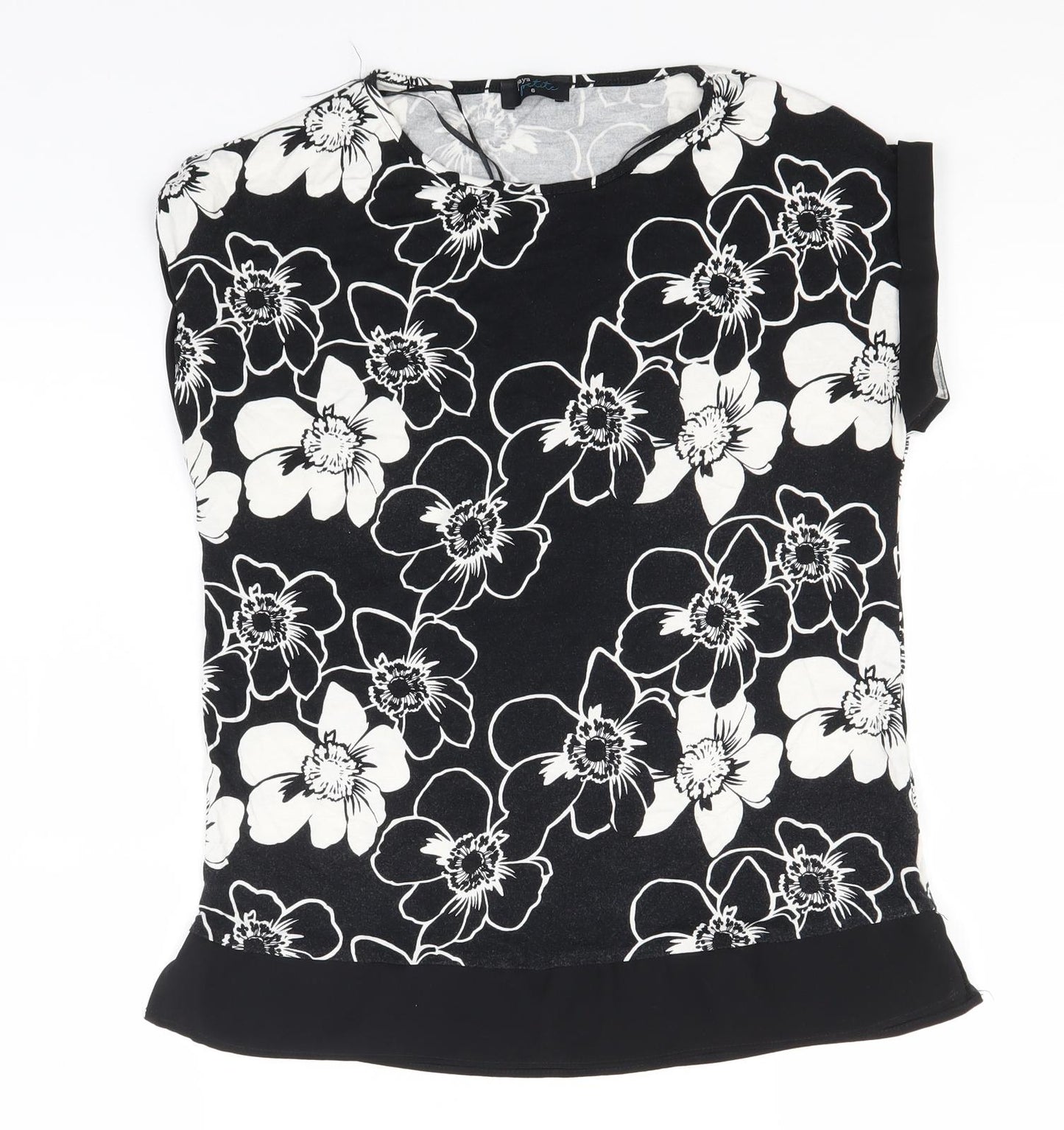Papaya Womens Black Floral Viscose Basic T-Shirt Size 6 Round Neck