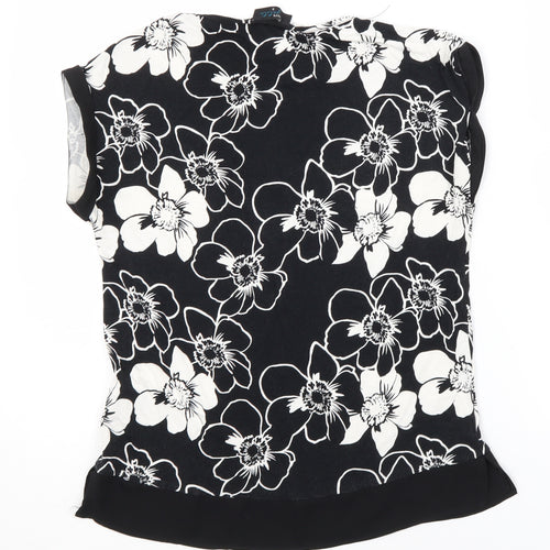 Papaya Womens Black Floral Viscose Basic T-Shirt Size 6 Round Neck