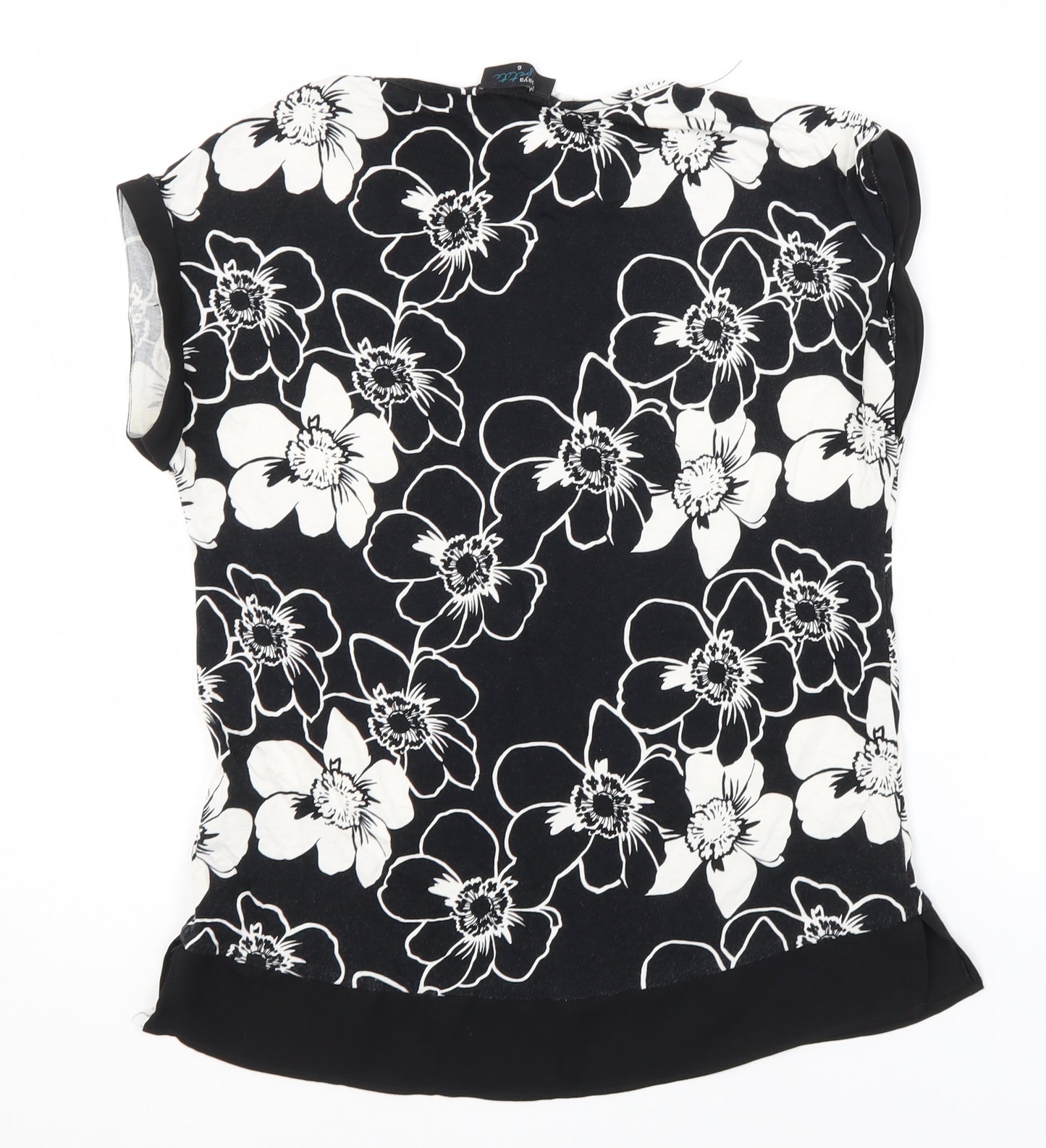 Papaya Womens Black Floral Viscose Basic T-Shirt Size 6 Round Neck