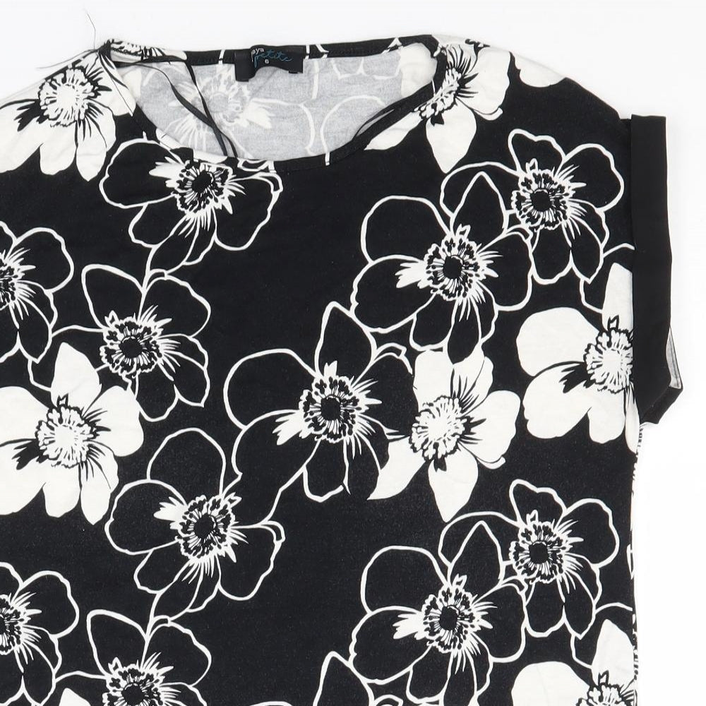 Papaya Womens Black Floral Viscose Basic T-Shirt Size 6 Round Neck