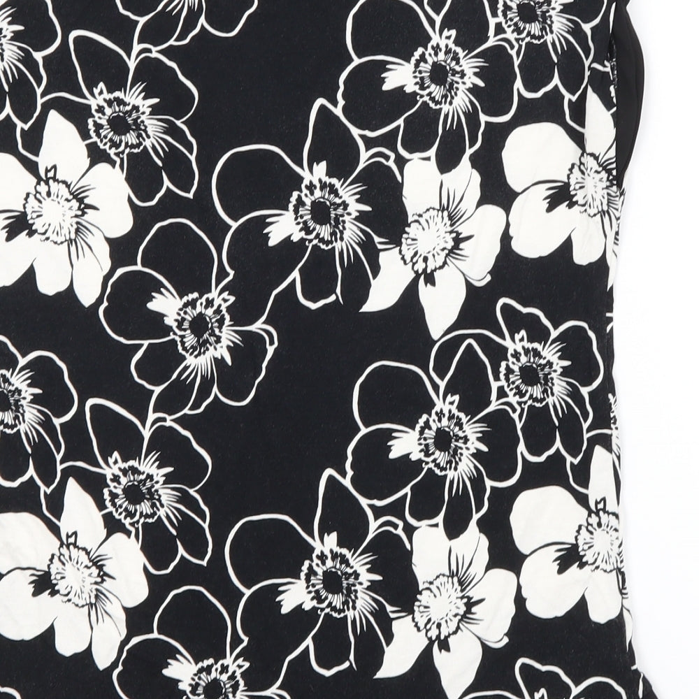 Papaya Womens Black Floral Viscose Basic T-Shirt Size 6 Round Neck