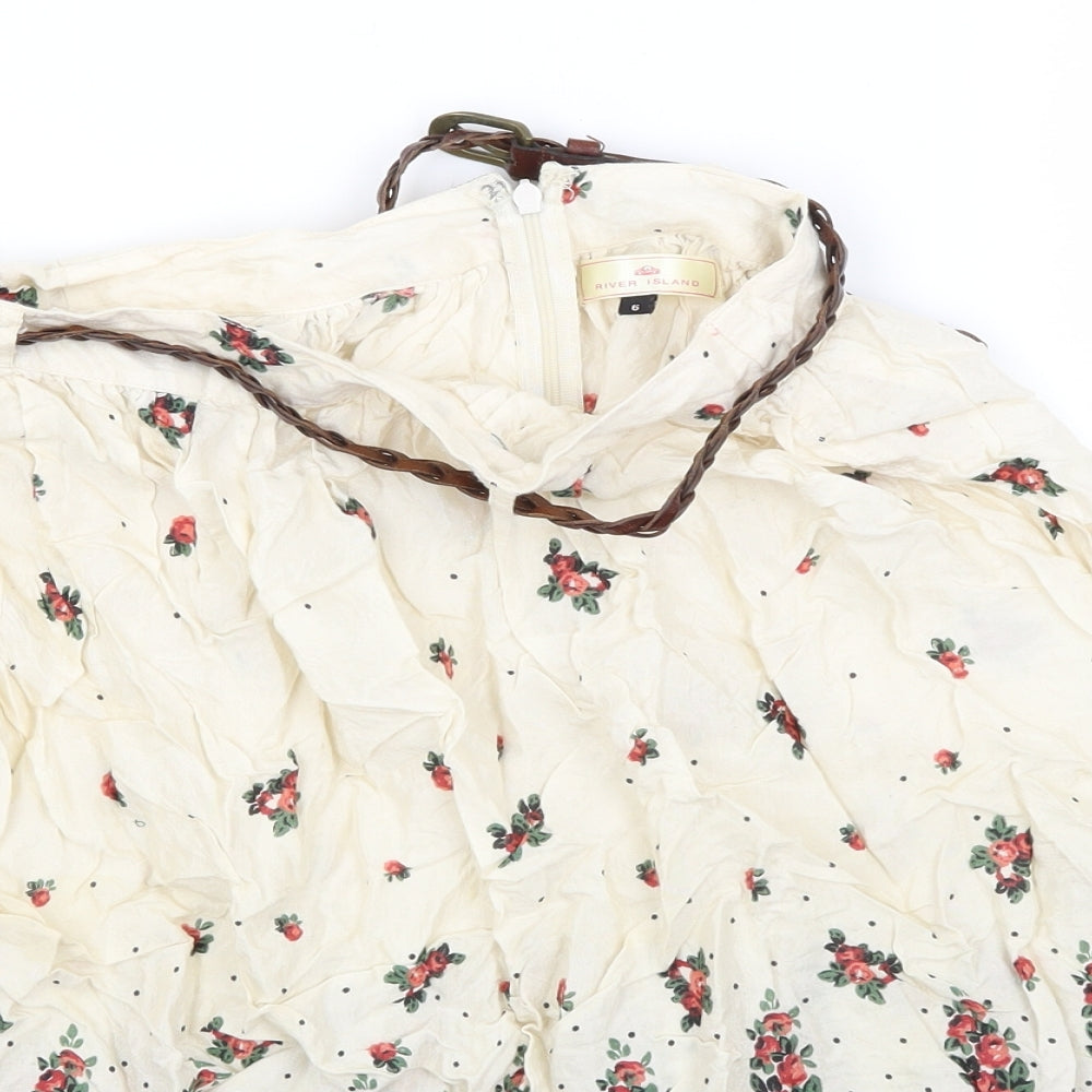 River Island Womens Ivory Floral Viscose A-Line Skirt Size 6