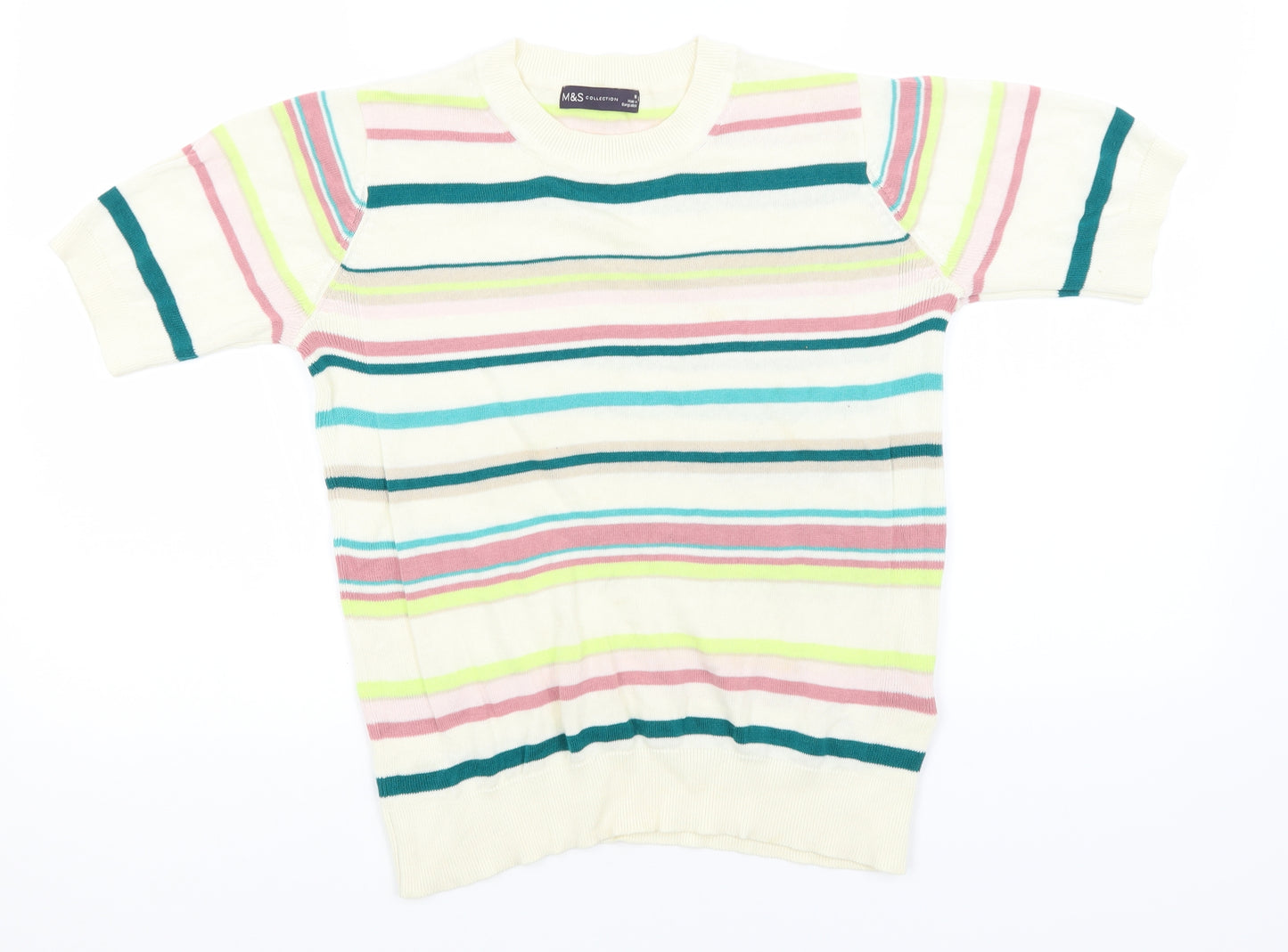 Marks and Spencer Womens Multicoloured Round Neck Striped Cotton Pullover Jumper Size 10