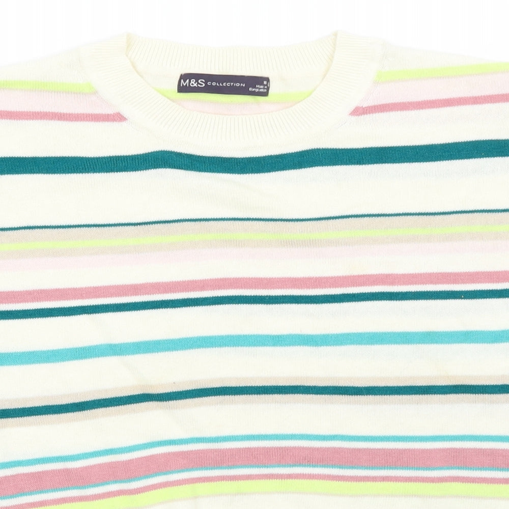 Marks and Spencer Womens Multicoloured Round Neck Striped Cotton Pullover Jumper Size 10