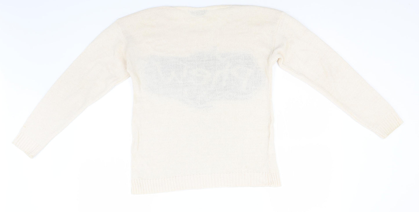 Internacionale Womens Ivory Round Neck  Acrylic Pullover Jumper Size S   - Phew...