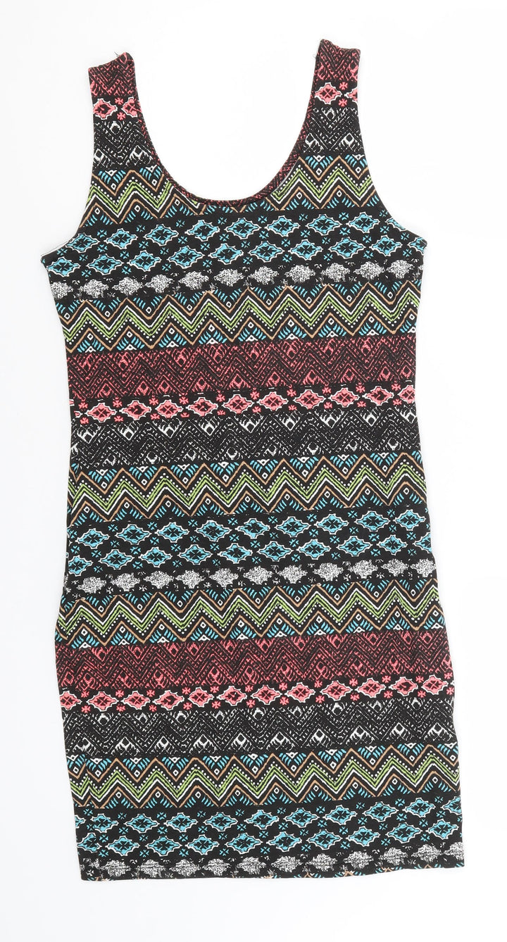 Atmosphere Womens Multicoloured Geometric Cotton Pencil Dress  Size 10  Round Neck