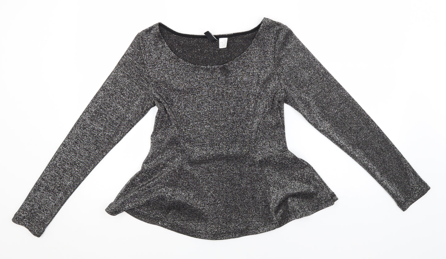 Divided by H&M Womens Silver  Polyester Basic T-Shirt Size M Round Neck