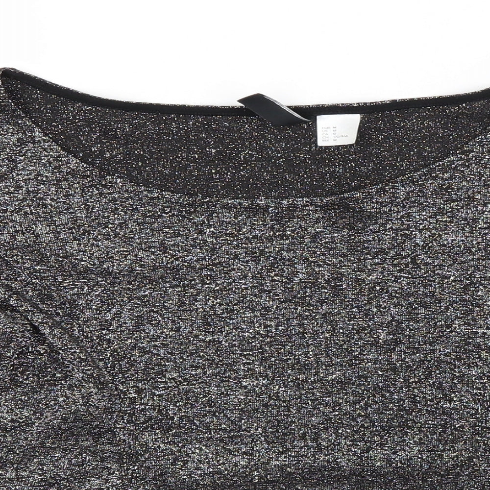Divided by H&M Womens Silver  Polyester Basic T-Shirt Size M Round Neck