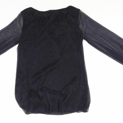 Preworn Womens Blue Striped Polyester Basic Blouse Size 10 Round Neck