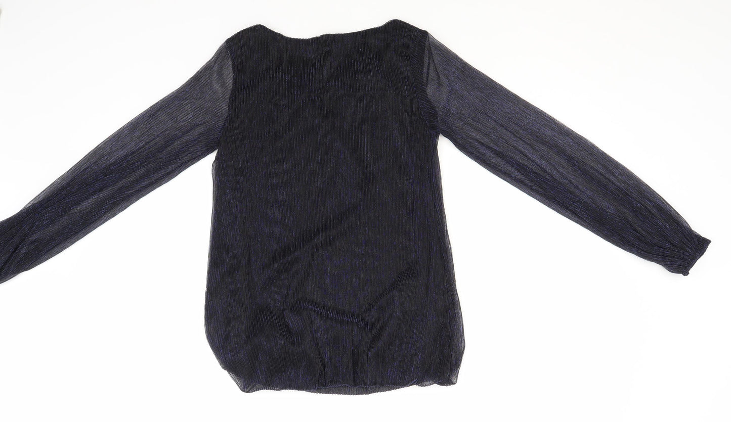Preworn Womens Blue Striped Polyester Basic Blouse Size 10 Round Neck