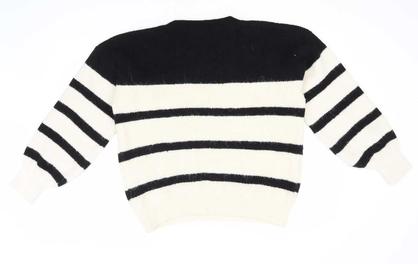 George Womens White Round Neck Striped Acrylic Pullover Jumper Size M