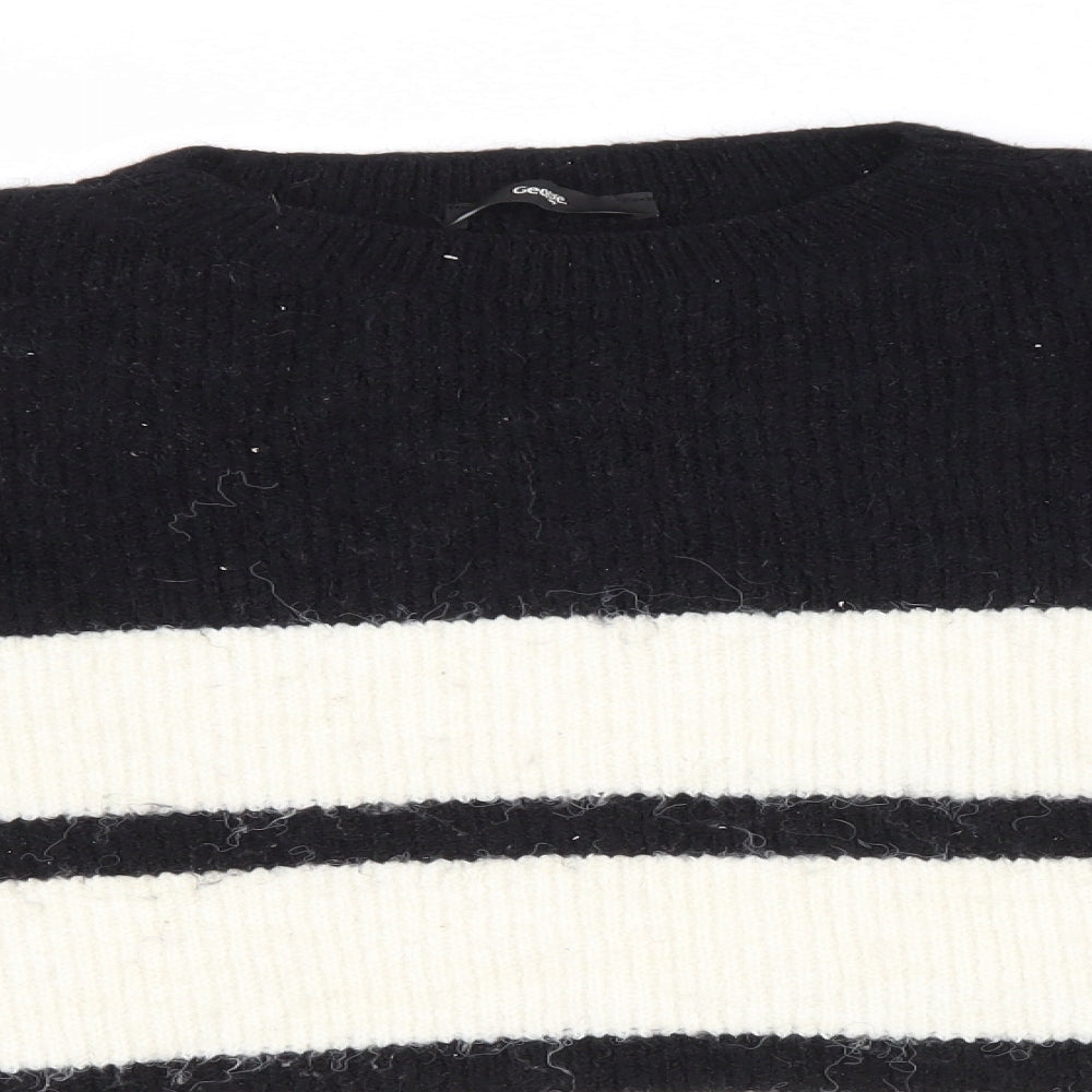 George Womens White Round Neck Striped Acrylic Pullover Jumper Size M