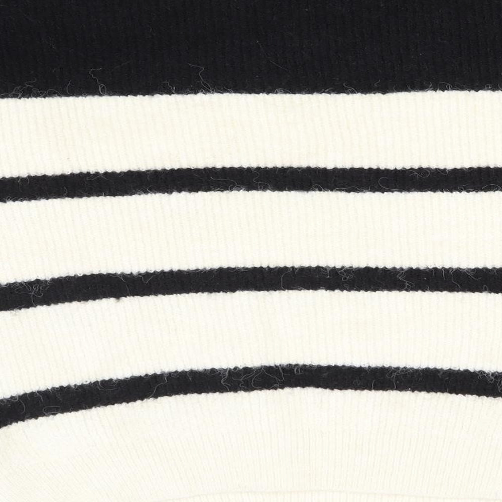 George Womens White Round Neck Striped Acrylic Pullover Jumper Size M