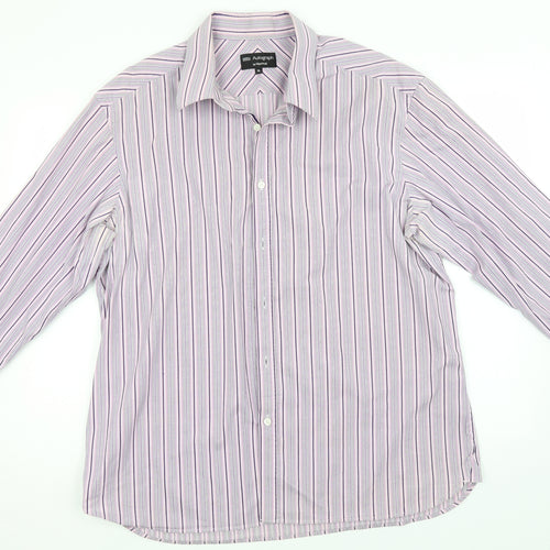Autograph Mens Blue Striped Cotton  Button-Up Size XL Collared