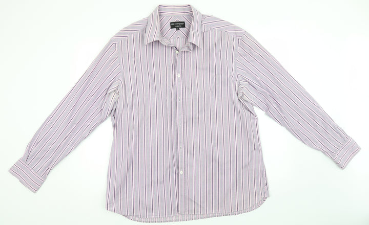 Autograph Mens Blue Striped Cotton  Button-Up Size XL Collared