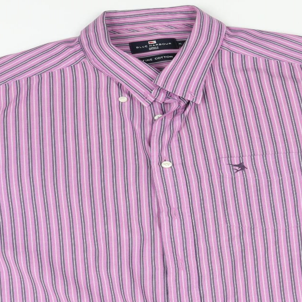 Blue Harbour Mens Blue Striped Cotton  Button-Up Size XL Collared