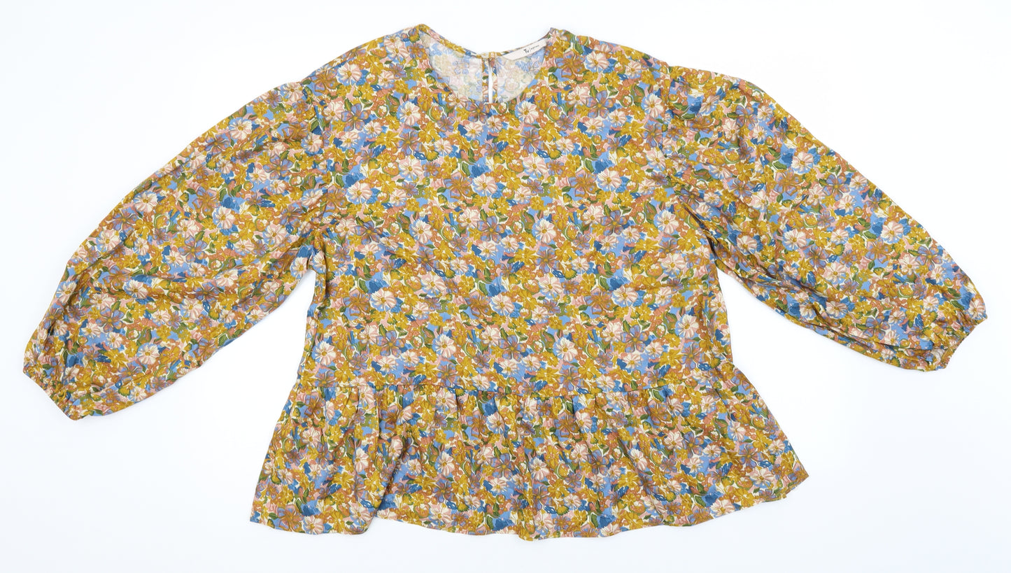 TU Womens Orange Floral Viscose Basic Blouse Size 16 Round Neck