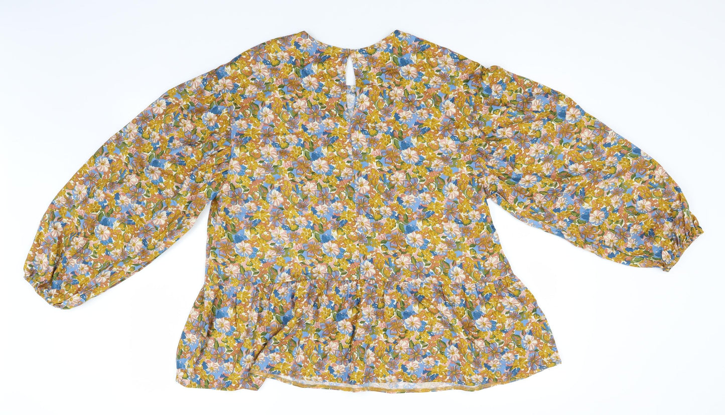 TU Womens Orange Floral Viscose Basic Blouse Size 16 Round Neck