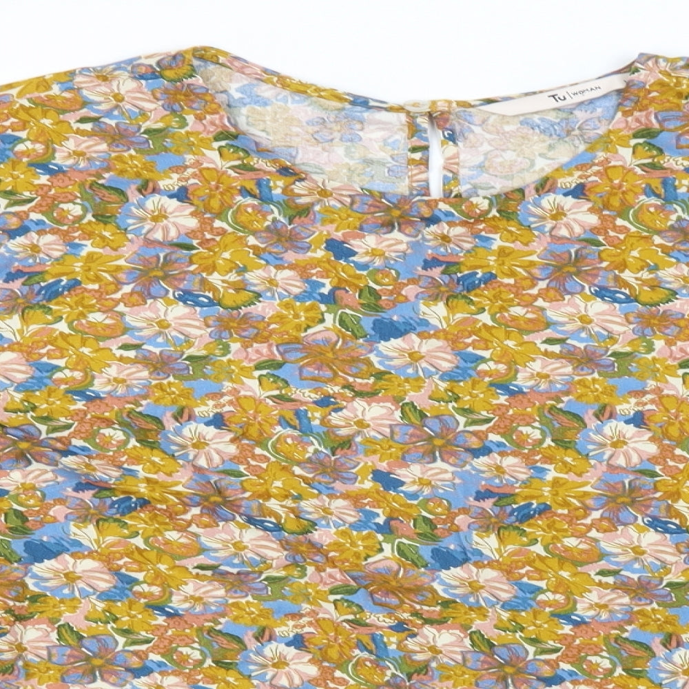 TU Womens Orange Floral Viscose Basic Blouse Size 16 Round Neck