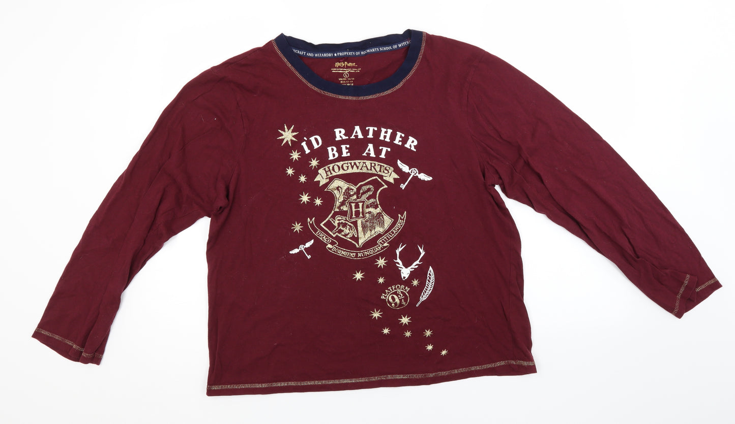 Harry Potter Womens Red  Cotton Basic T-Shirt Size 14 Round Neck - I'd Rather be at Hogwarts
