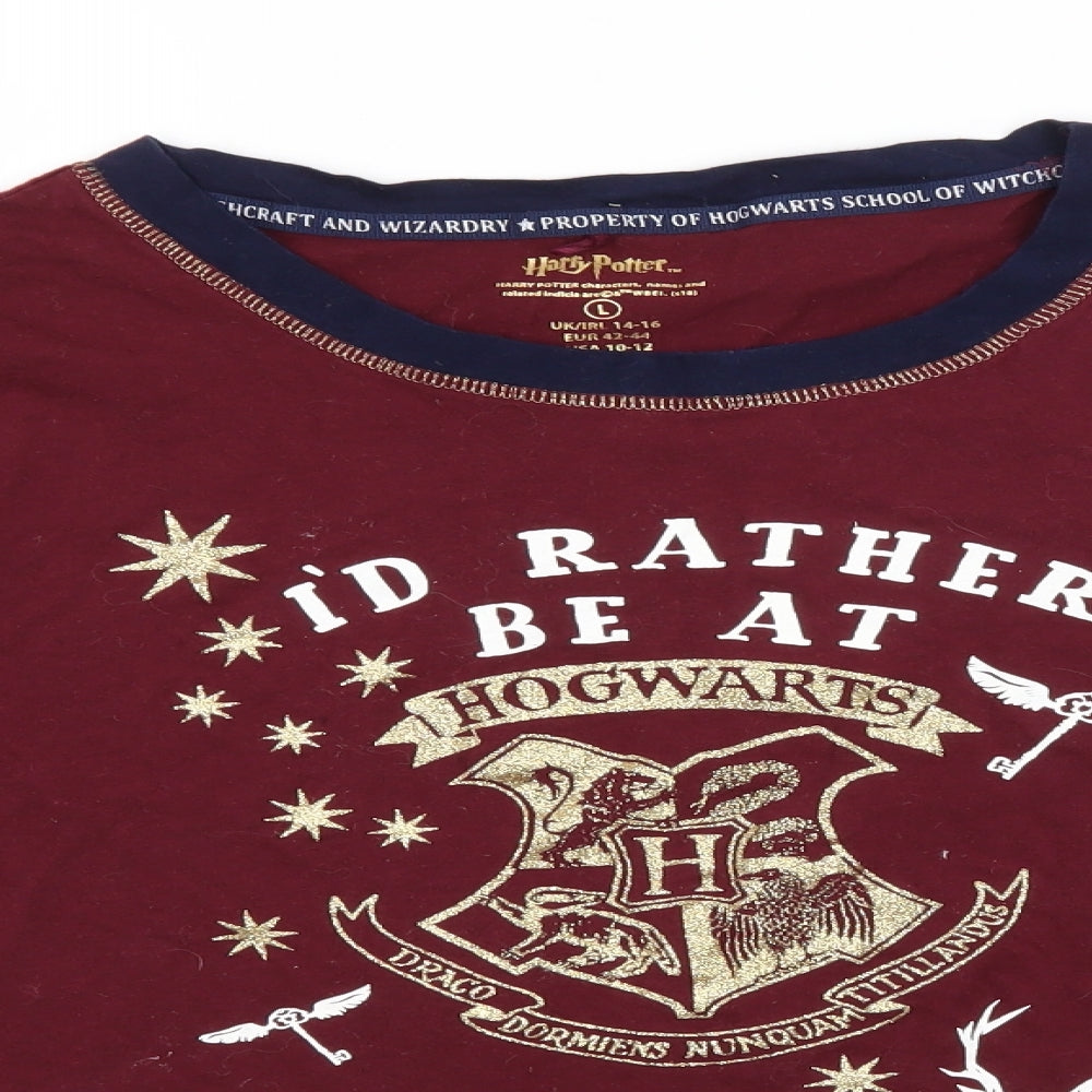 Harry Potter Womens Red  Cotton Basic T-Shirt Size 14 Round Neck - I'd Rather be at Hogwarts
