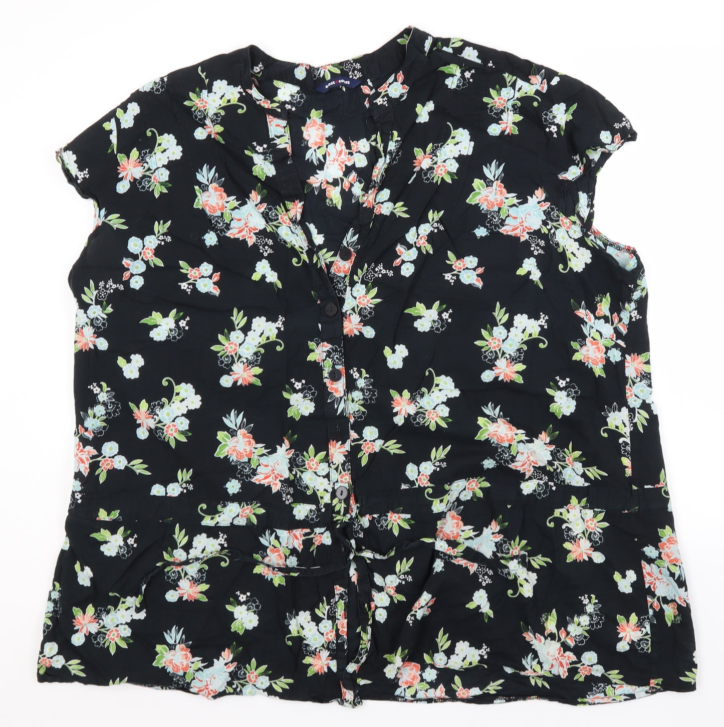 East Coast Womens Black Floral Cotton Basic Button-Up Size 30 V-Neck