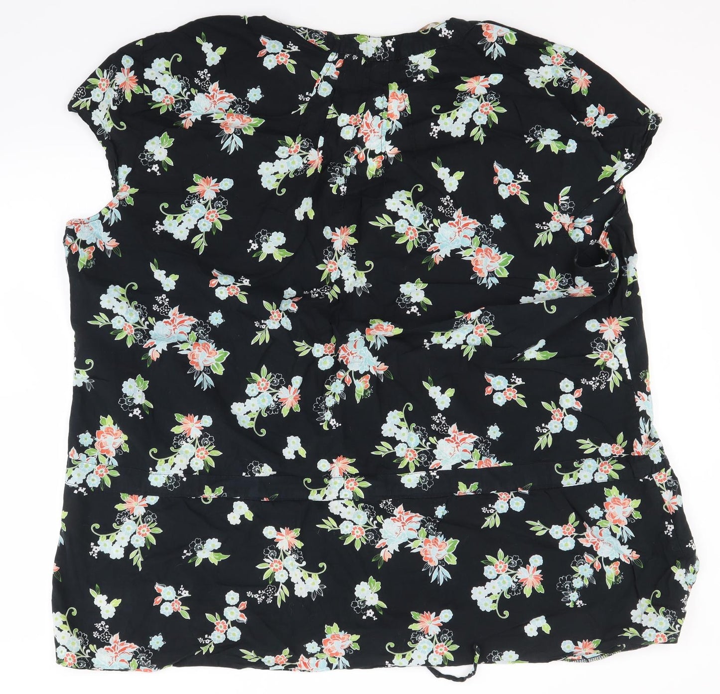 East Coast Womens Black Floral Cotton Basic Button-Up Size 30 V-Neck