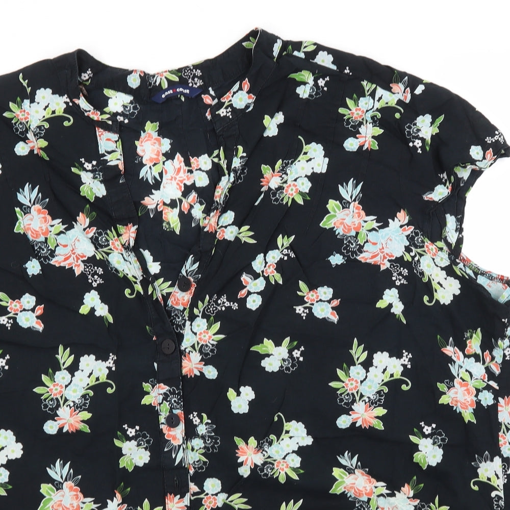 East Coast Womens Black Floral Cotton Basic Button-Up Size 30 V-Neck