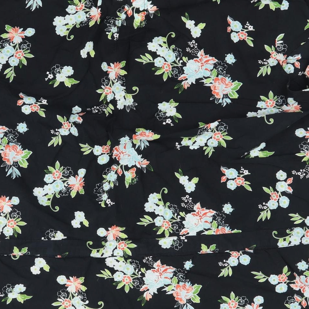 East Coast Womens Black Floral Cotton Basic Button-Up Size 30 V-Neck
