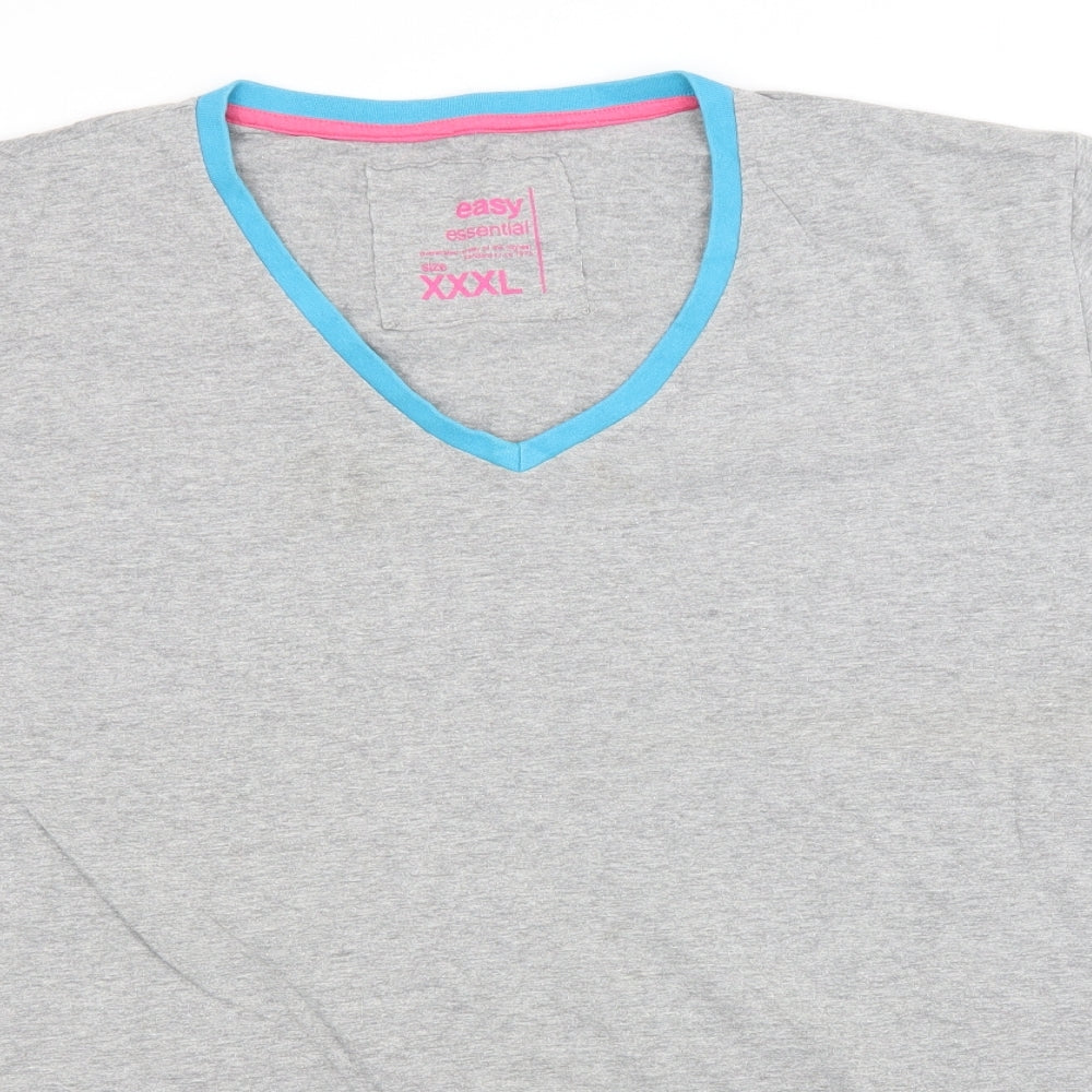 Easy Mens Grey  Cotton  T-Shirt Size 3XL V-Neck