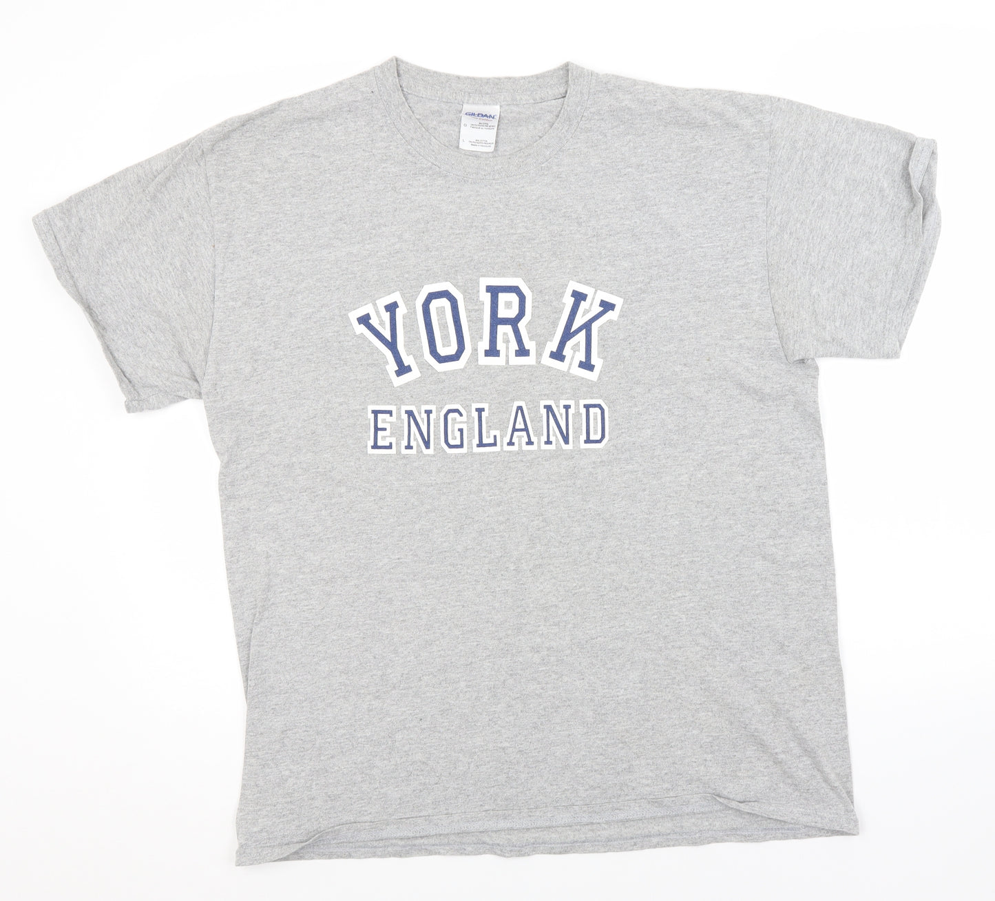 Gildan Mens Grey  Cotton  T-Shirt Size L Round Neck  - York England