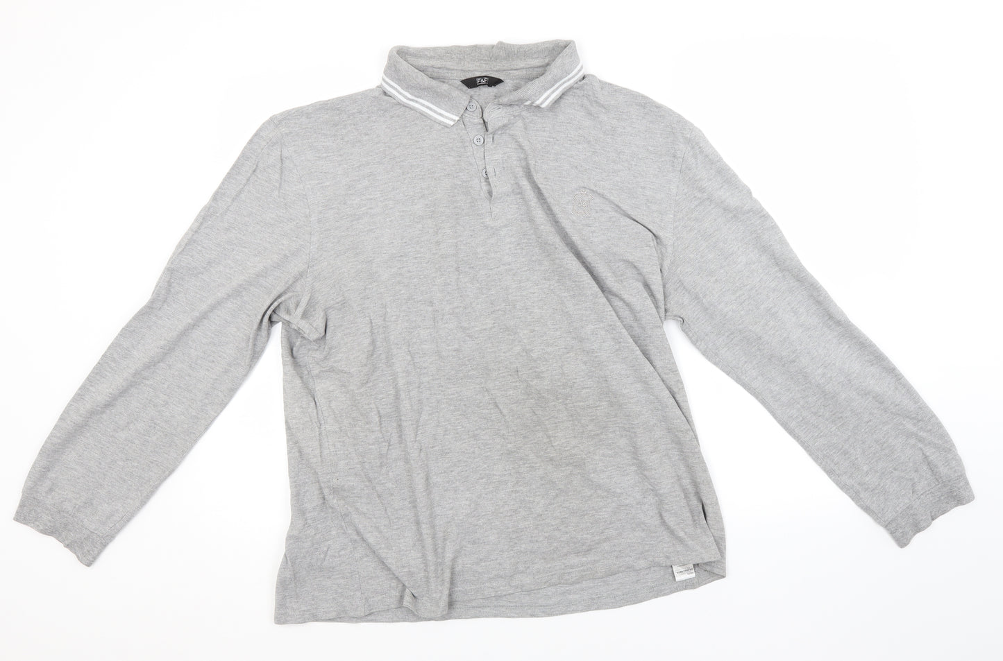 F&F Mens Grey  Cotton  Polo Size L Collared