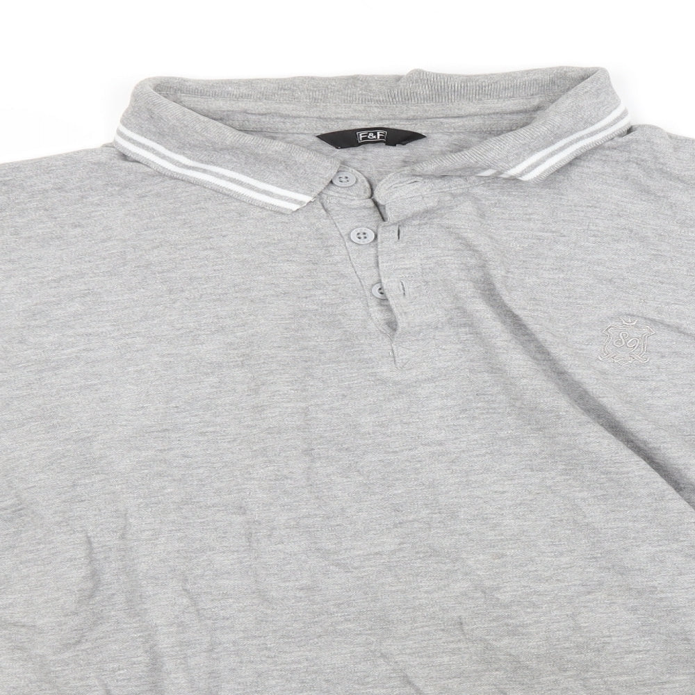 F&F Mens Grey  Cotton  Polo Size L Collared