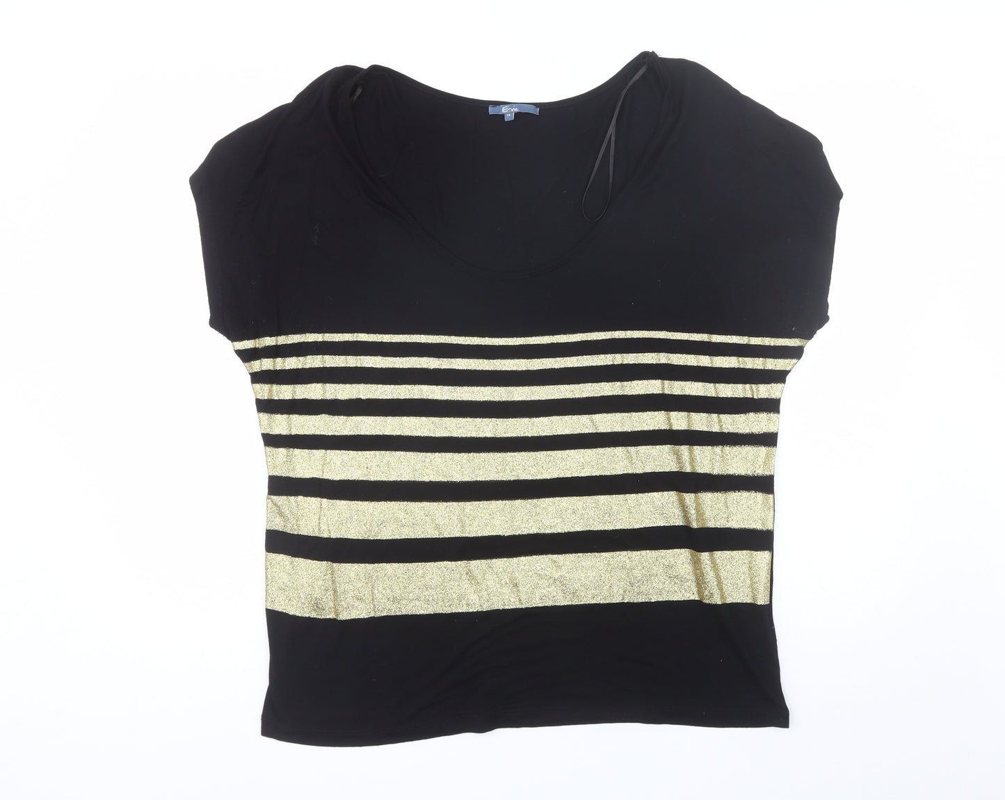 E-vie Womens Black Striped Viscose Basic Blouse Size 14 Scoop Neck