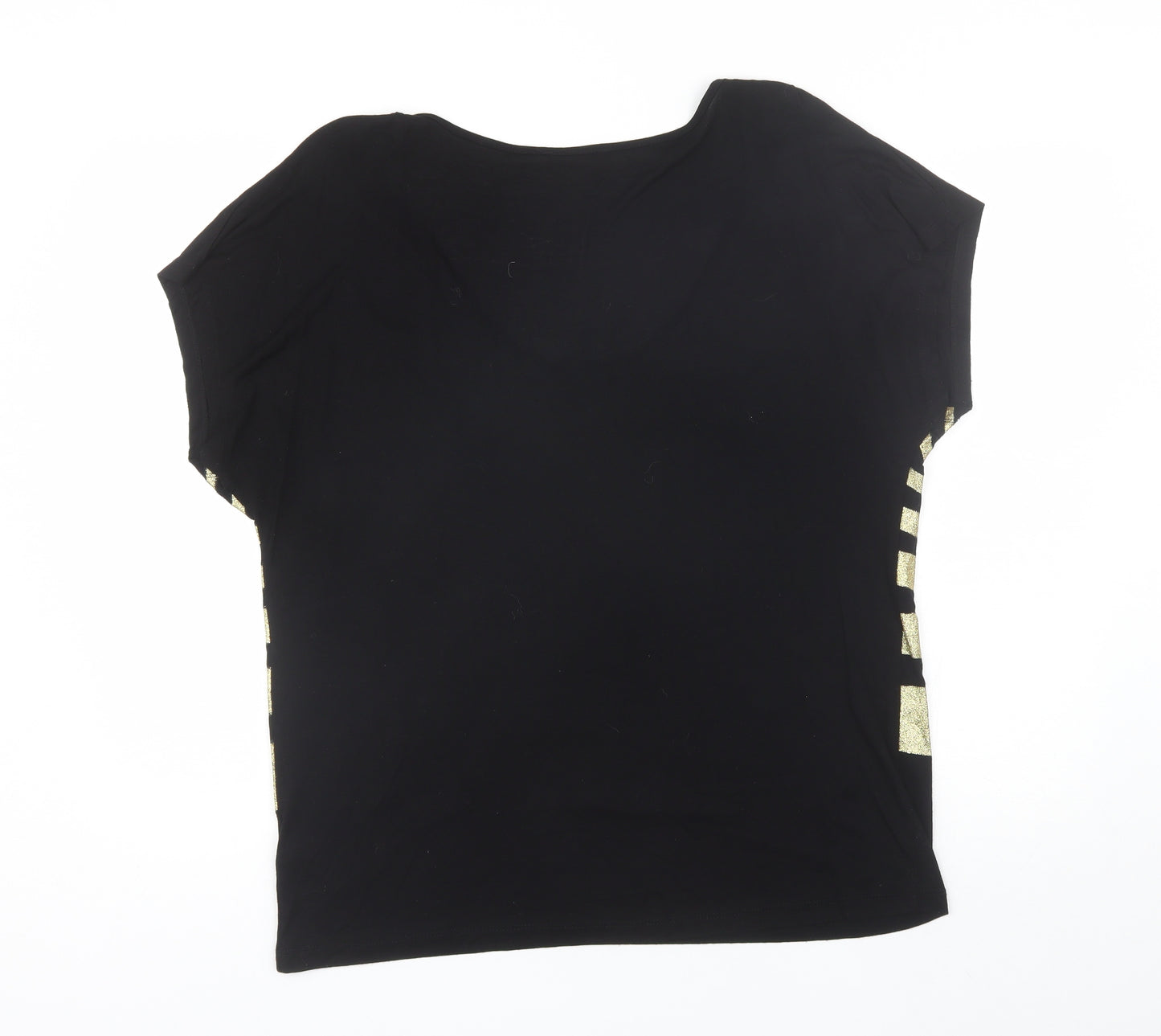 E-vie Womens Black Striped Viscose Basic Blouse Size 14 Scoop Neck