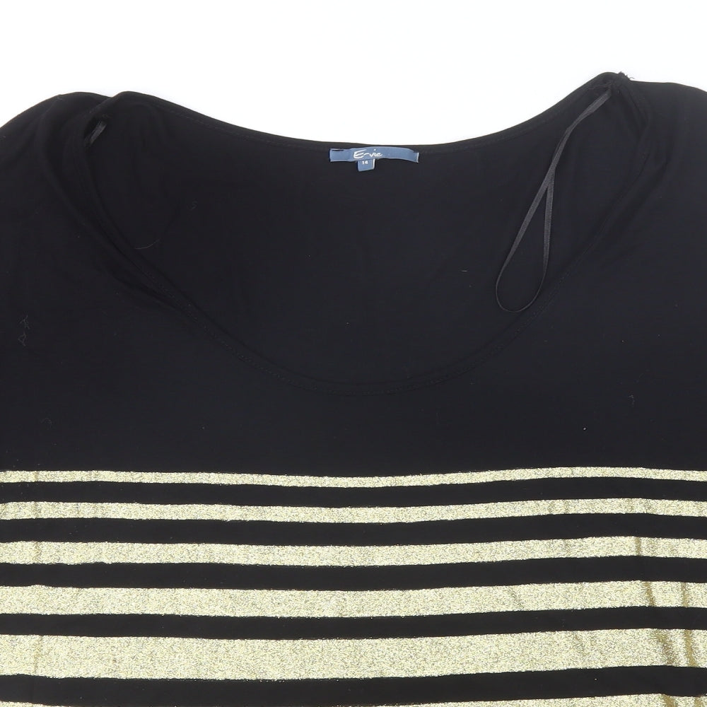 E-vie Womens Black Striped Viscose Basic Blouse Size 14 Scoop Neck